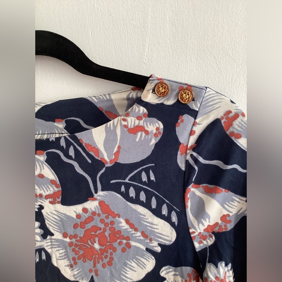 Tory Burch Womens Long Sleeve Dress Size S Navy and Grey Flowers Print - Picture 3 of 10